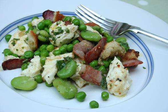 pea-and-bean-and-bacon-and-mozarella-and-bread-salad